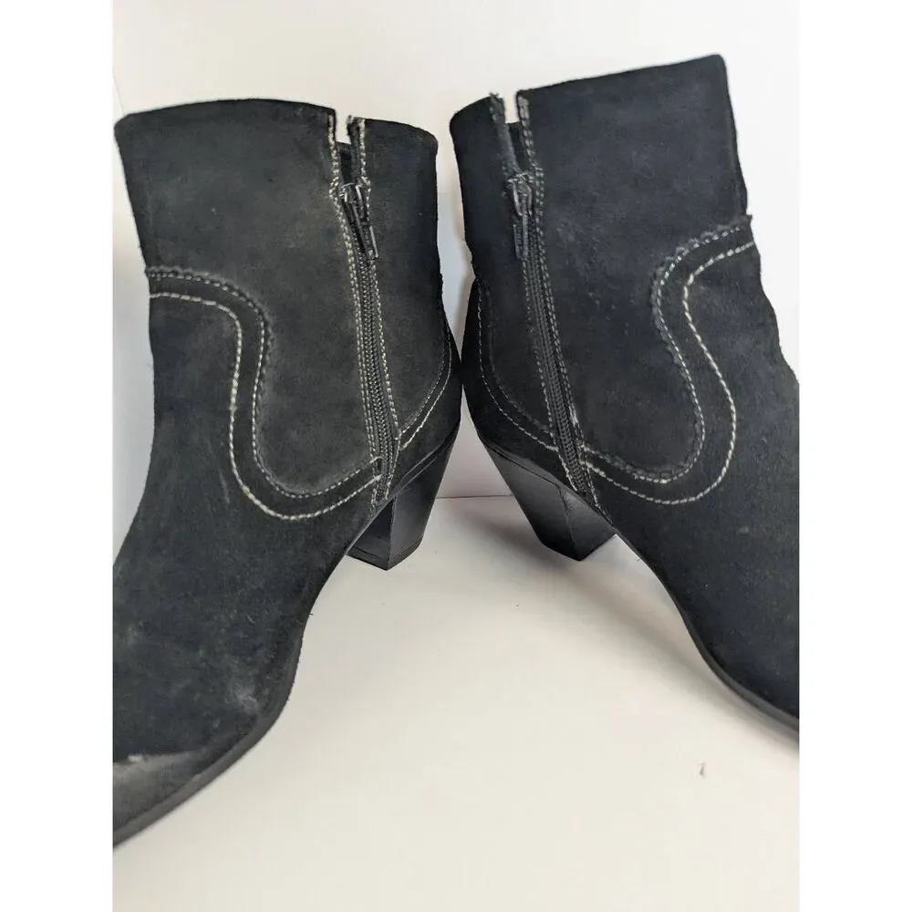 Crown Vintage black suede leather fringe western ankle boots booties 9.5